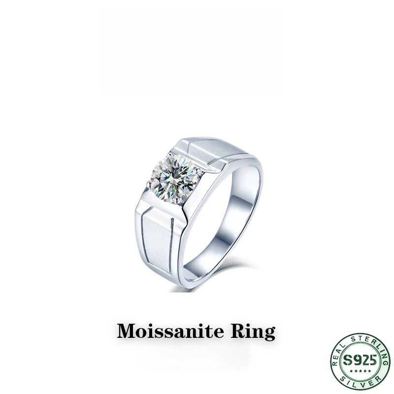 Moissanite Engagement Ring 1 Carat - خاتم فضة إسترليني عيار 925، تصميم