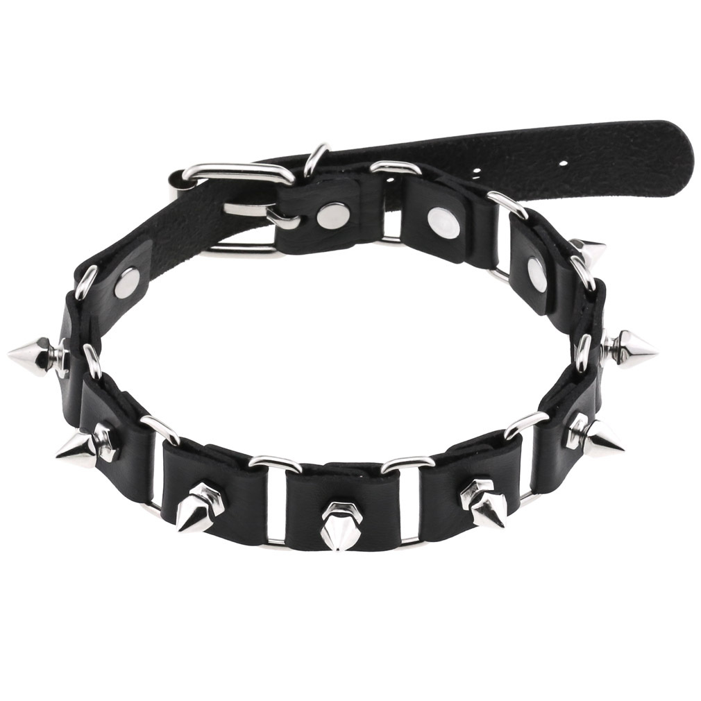 Goth Punk Spike Choker - أسود جلد القلب المختنق طوق القلائد