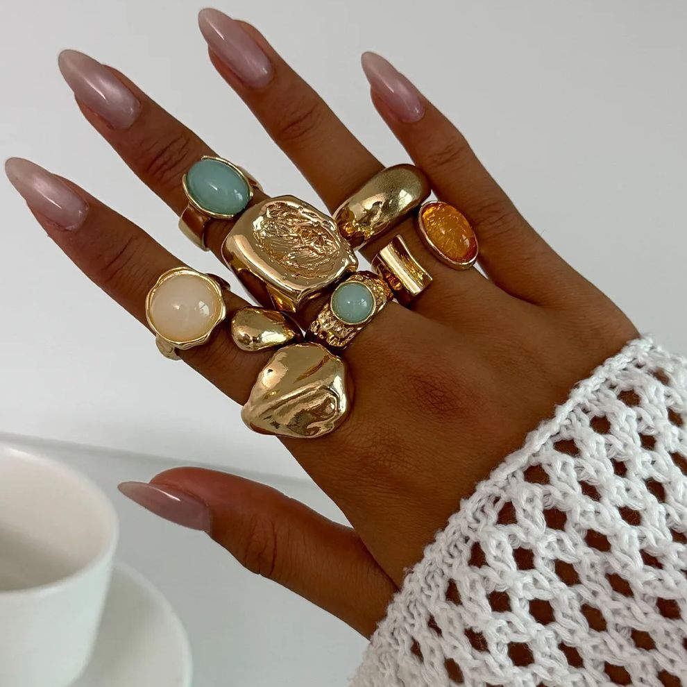 Vintage Punk Knuckle Rings Set - ديزي 7 قطعة/المجموعة خمر متعدد الألوان