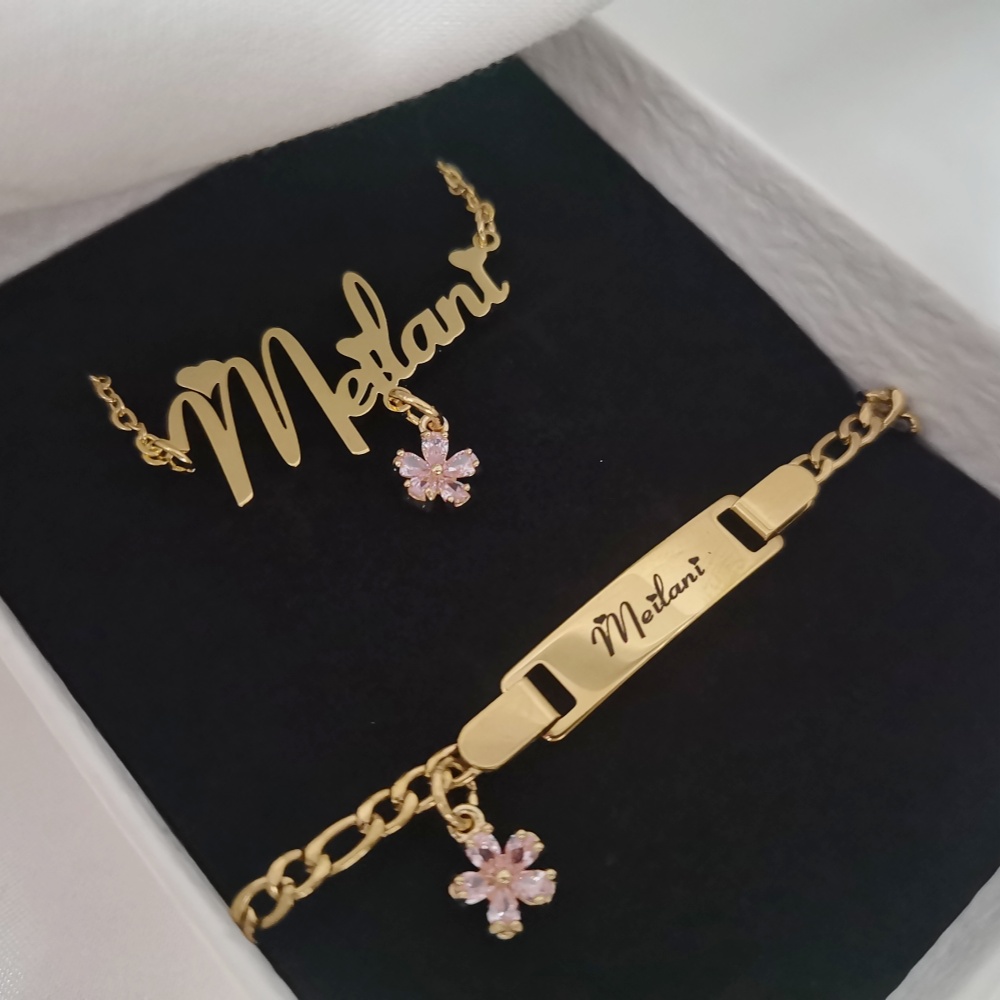 Custom Name Necklace Stainless Steel - LeeChee-Zircon قلادة صغيرة للأطفال ، اسم