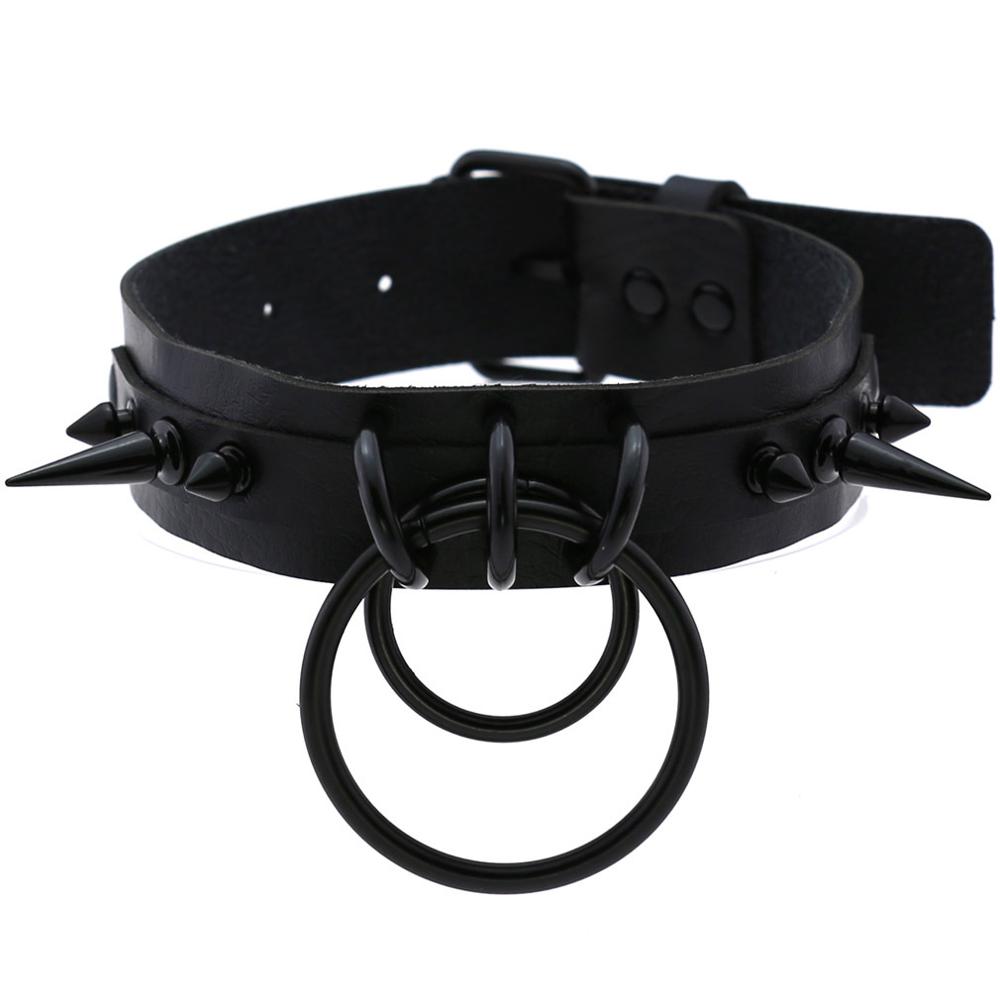 Goth Punk Spike Choker - الأسود المسامير المختنق القوطي الجلود سبايك