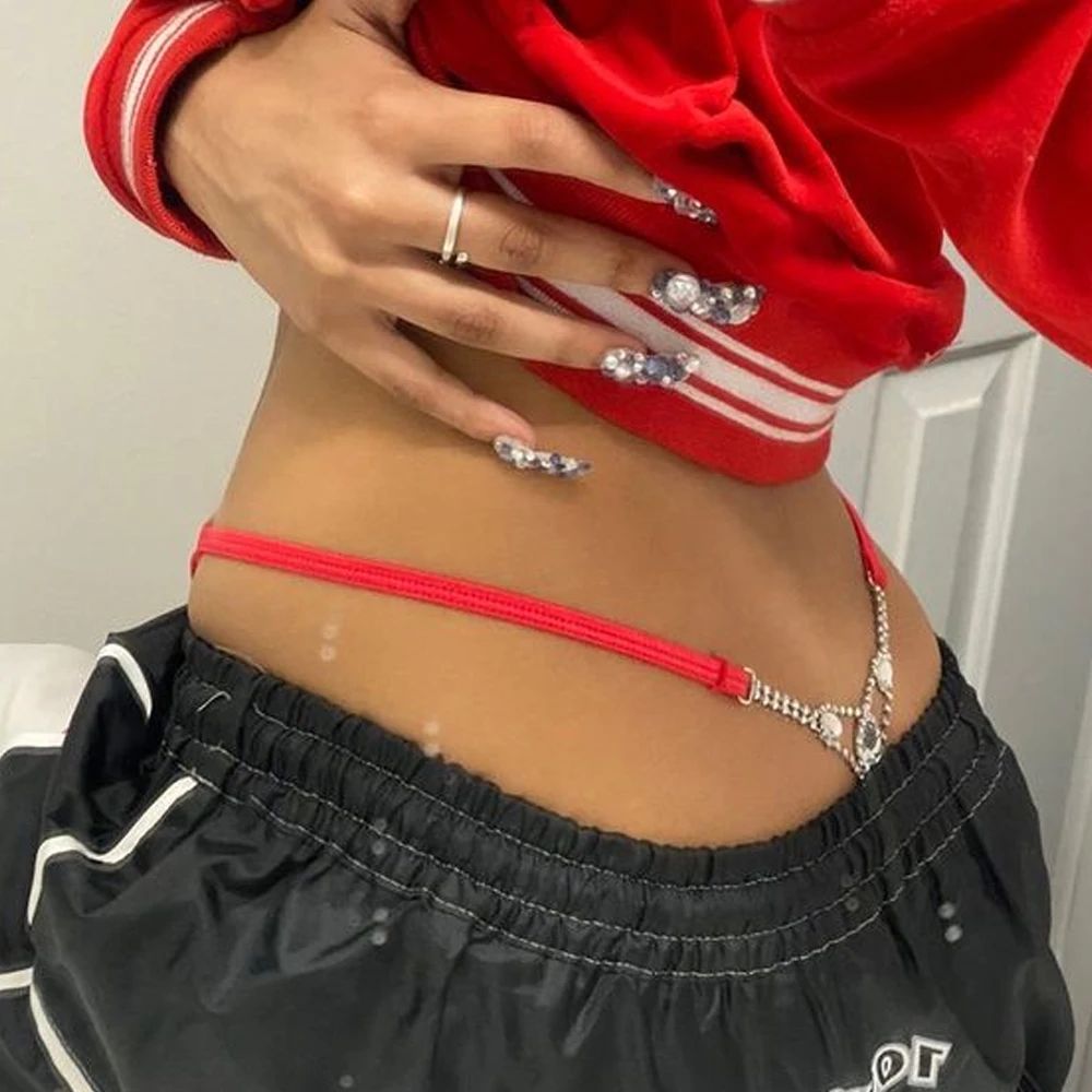Body Jewelry - جولة حجر الراين ثونغ للنساء ،