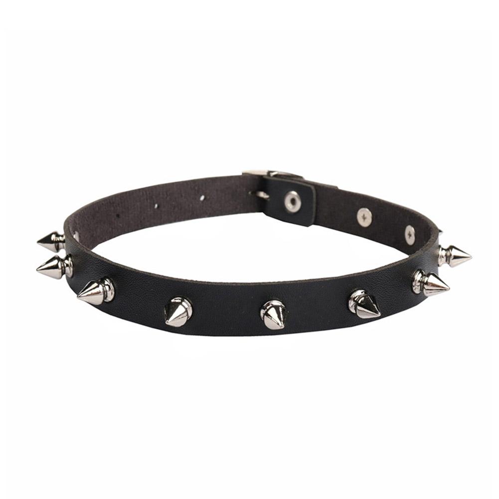Goth Punk Spike Choker - قلادة شوكر من الجلد الصناعي الأسود