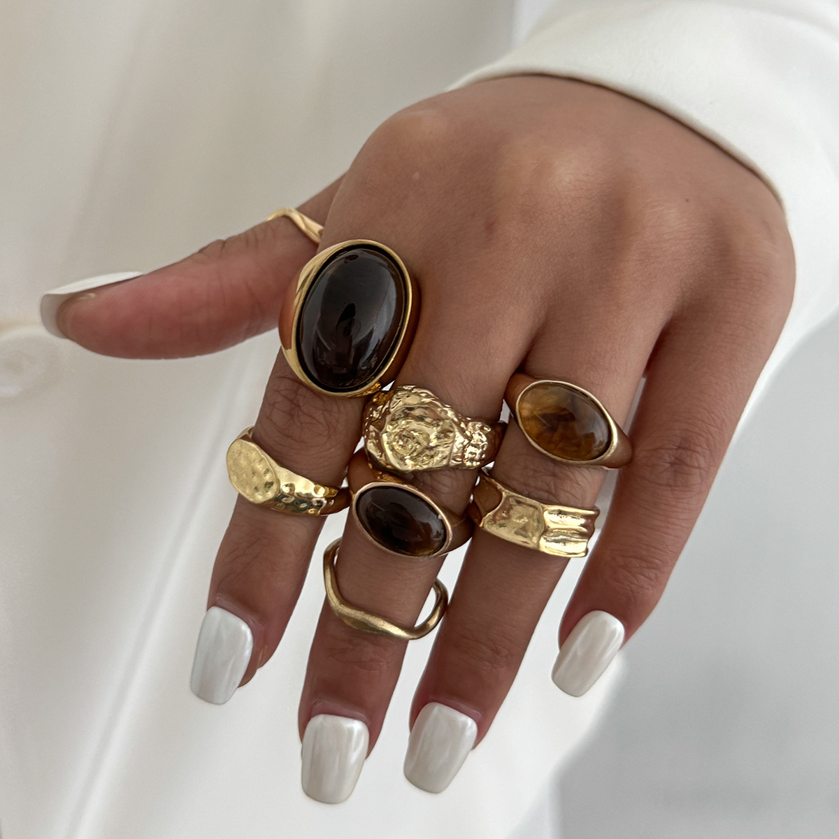 8 قطعة/المجموعة خمر العنبر حجر - مراجعة Vintage Punk Knuckle Rings Set وسعره