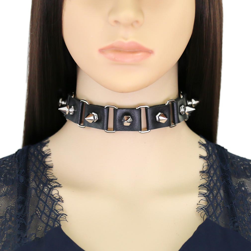 أسود جلد القلب المختنق طوق الق - مراجعة Goth Punk Spike Choker وسعره