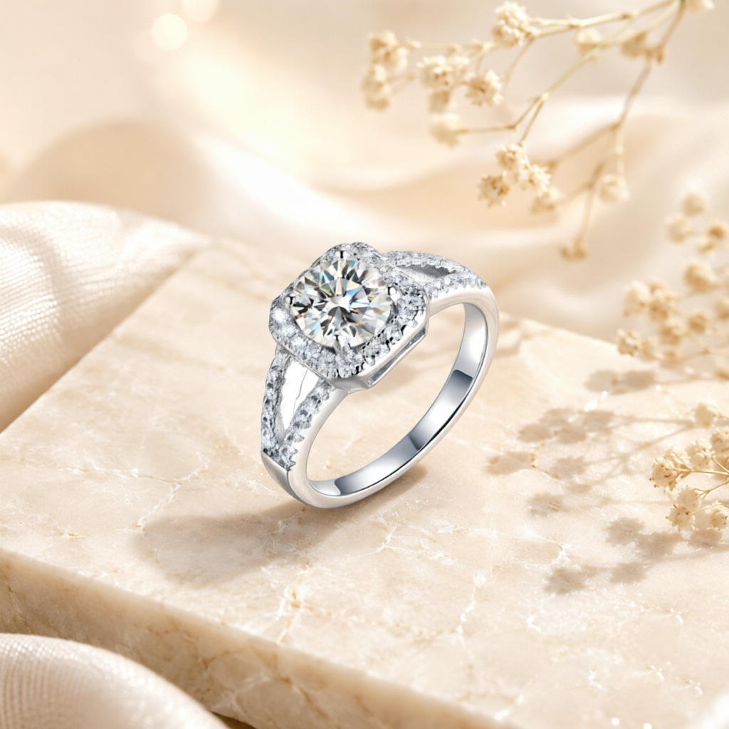 خاتم ألماس مويسانيت فائق اللمع - مراجعة Moissanite Engagement Ring 1 Carat وسعره