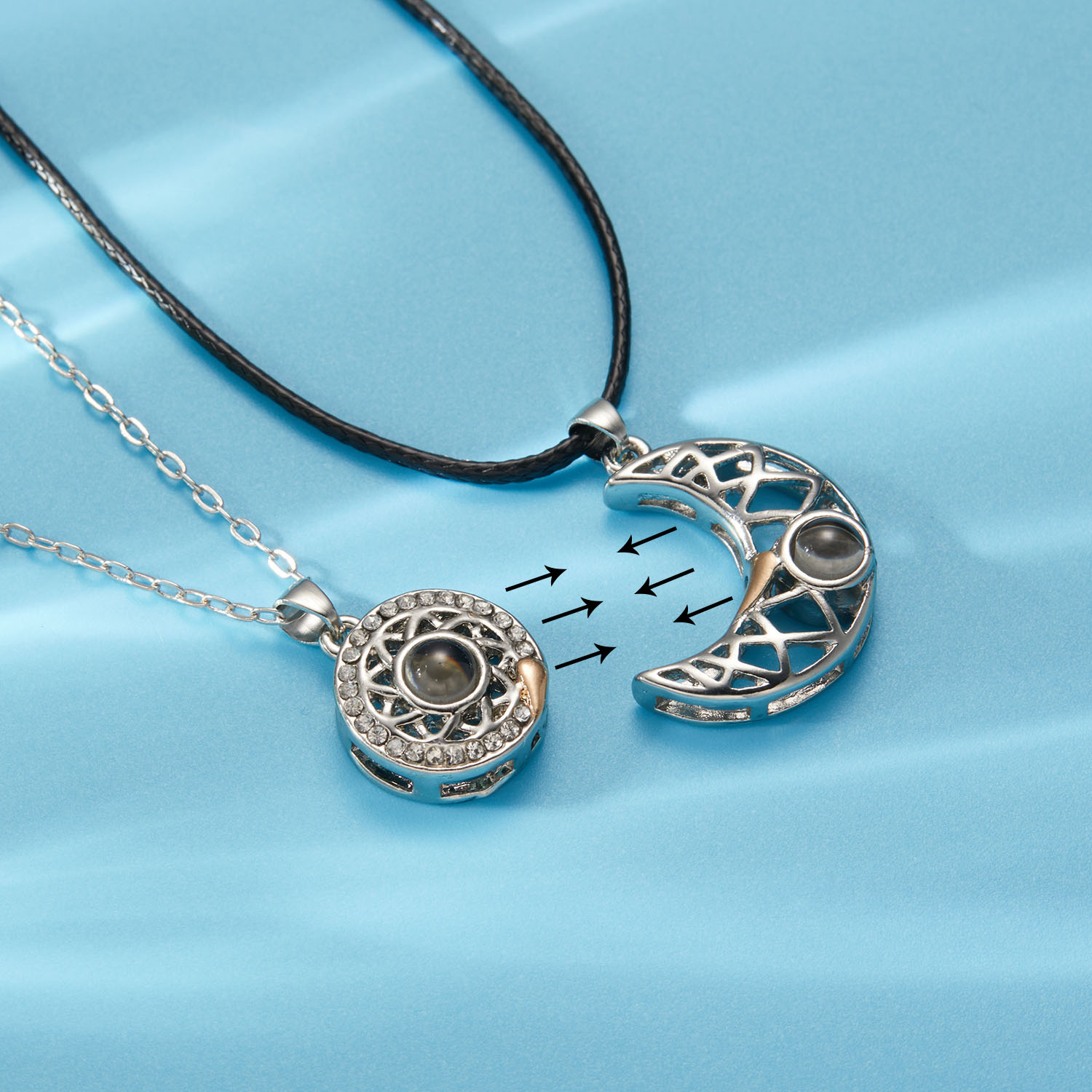 رومانسية المغناطيسي الشمس القم - مراجعة Magnetic Couple Matching Necklaces وسعره