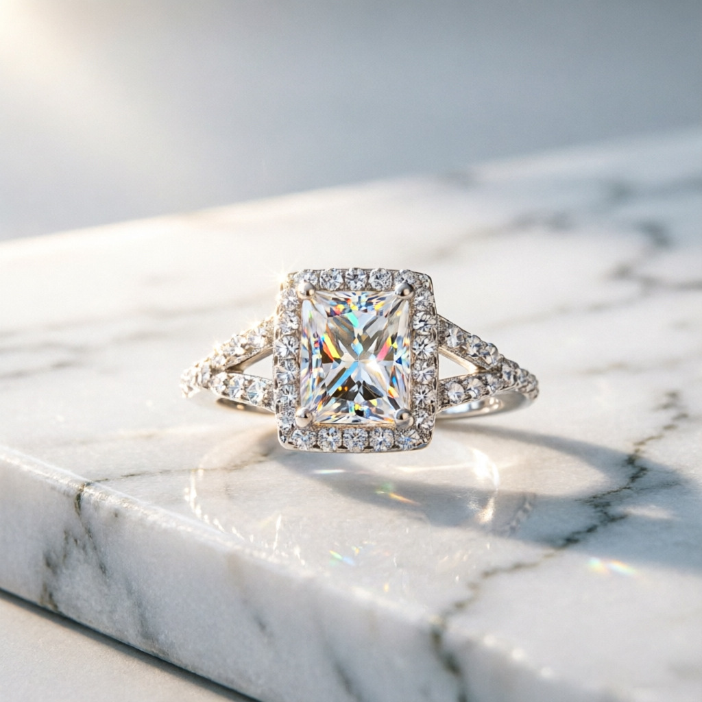 خاتم مويسانيت أنيق وعصري، مصنو - مراجعة Moissanite Engagement Ring 1 Carat وسعره