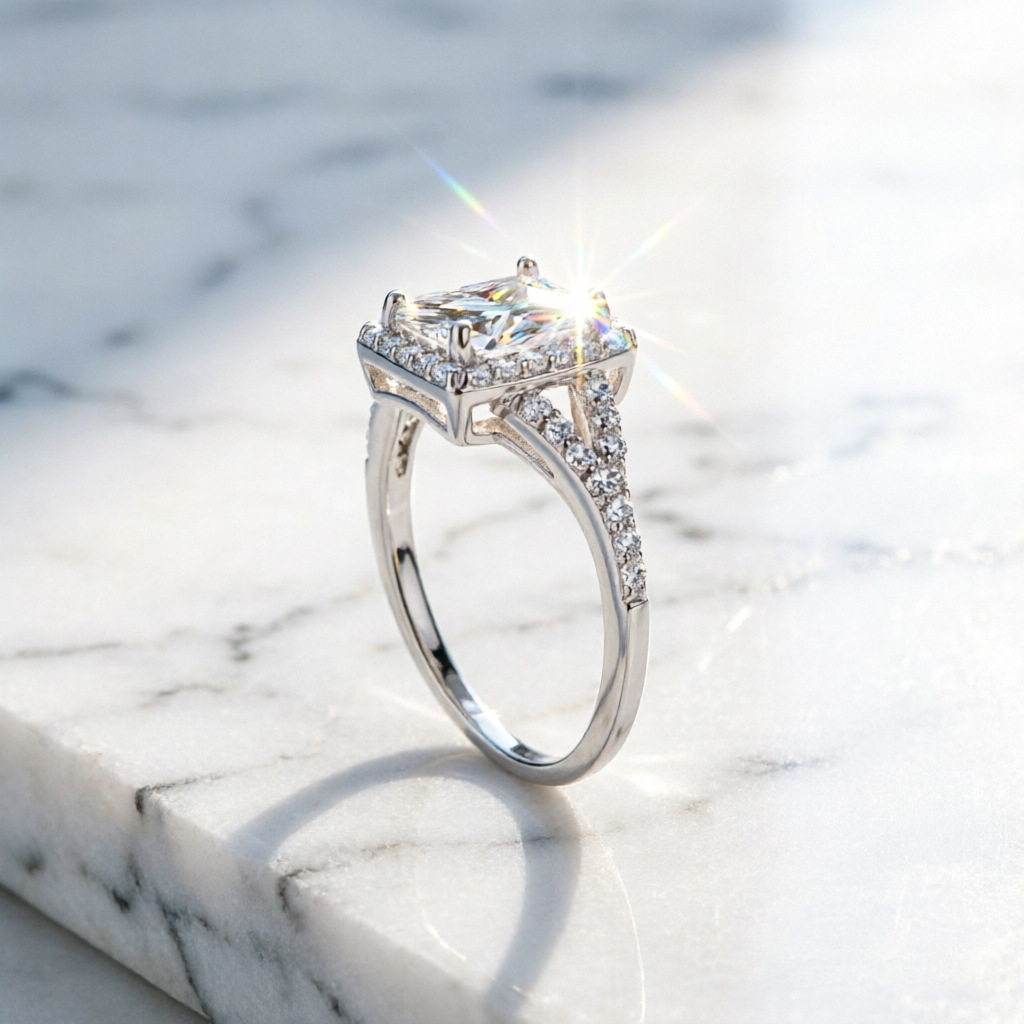خاتم مويسانيت أنيق وعصري، مصنو - مراجعة Moissanite Engagement Ring 1 Carat وسعره