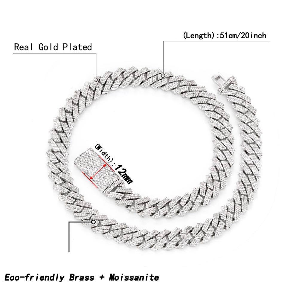 سلسلة عنق كوبية مرصعة بالموسان - مراجعة Cuban Link Chain 12Mm وسعره