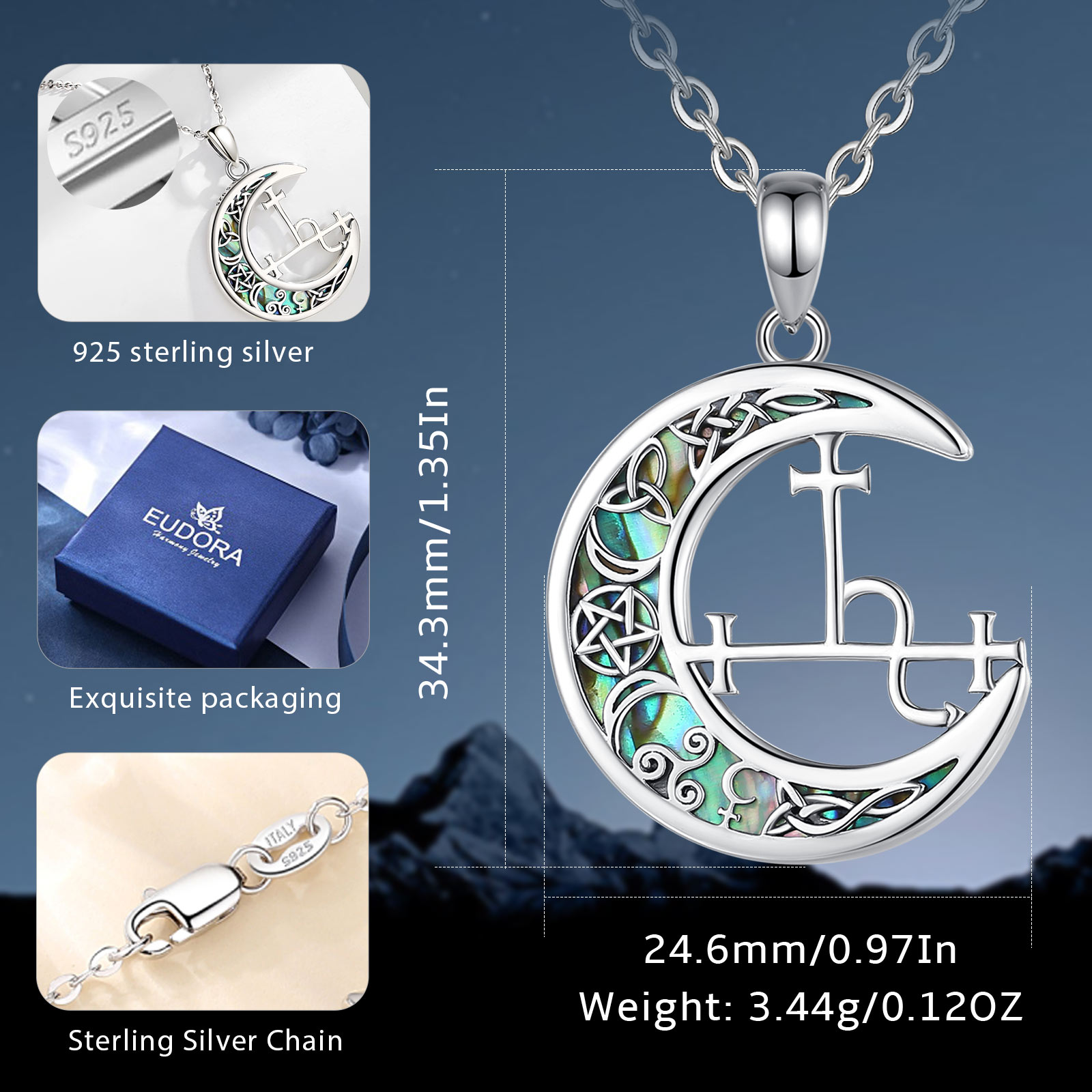 يودورا 925 فضة ليليث القمر قلا - مراجعة 925 Sterling Silver Chain Necklace Men وسعره