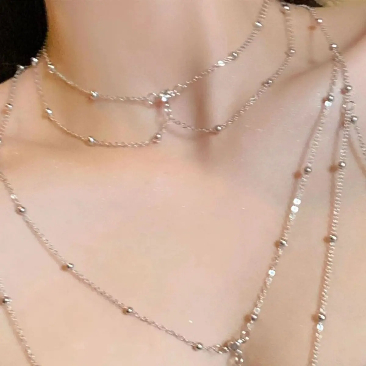 سلسلة جسم من حجر الراين اللامع - مراجعة Layered Pendant Necklace Aesthetic وسعره